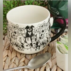 NWT Paws Cafe Dog Puppy Mug Cup Black White Chic Playful Coffee Tea Hot Cocoa